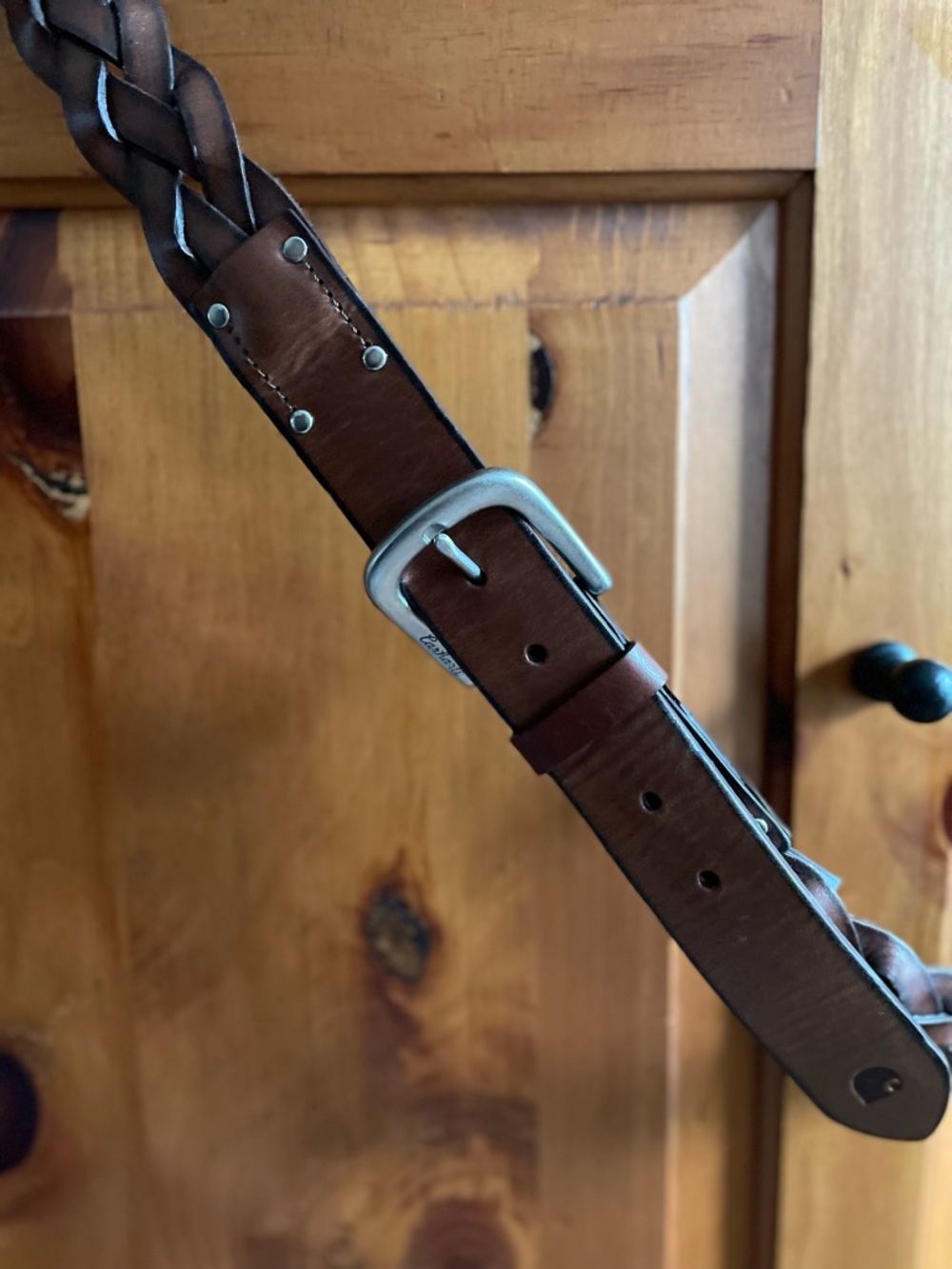 CARHARTT MENS LEATHER Braided Brown Cowhide Belt XXL Silver Metal Hardware 40-44